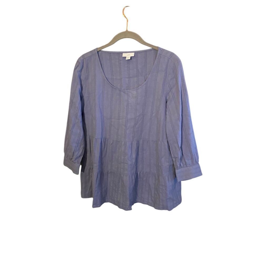 J Jill cotton slub, 3/4 sleeve blue tunic shirt top S/XS ￼